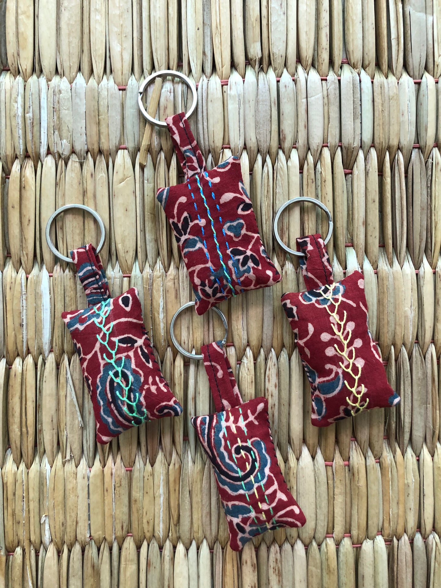 Hand-Embroidered Keychains/Bag Tags (Set of 4)