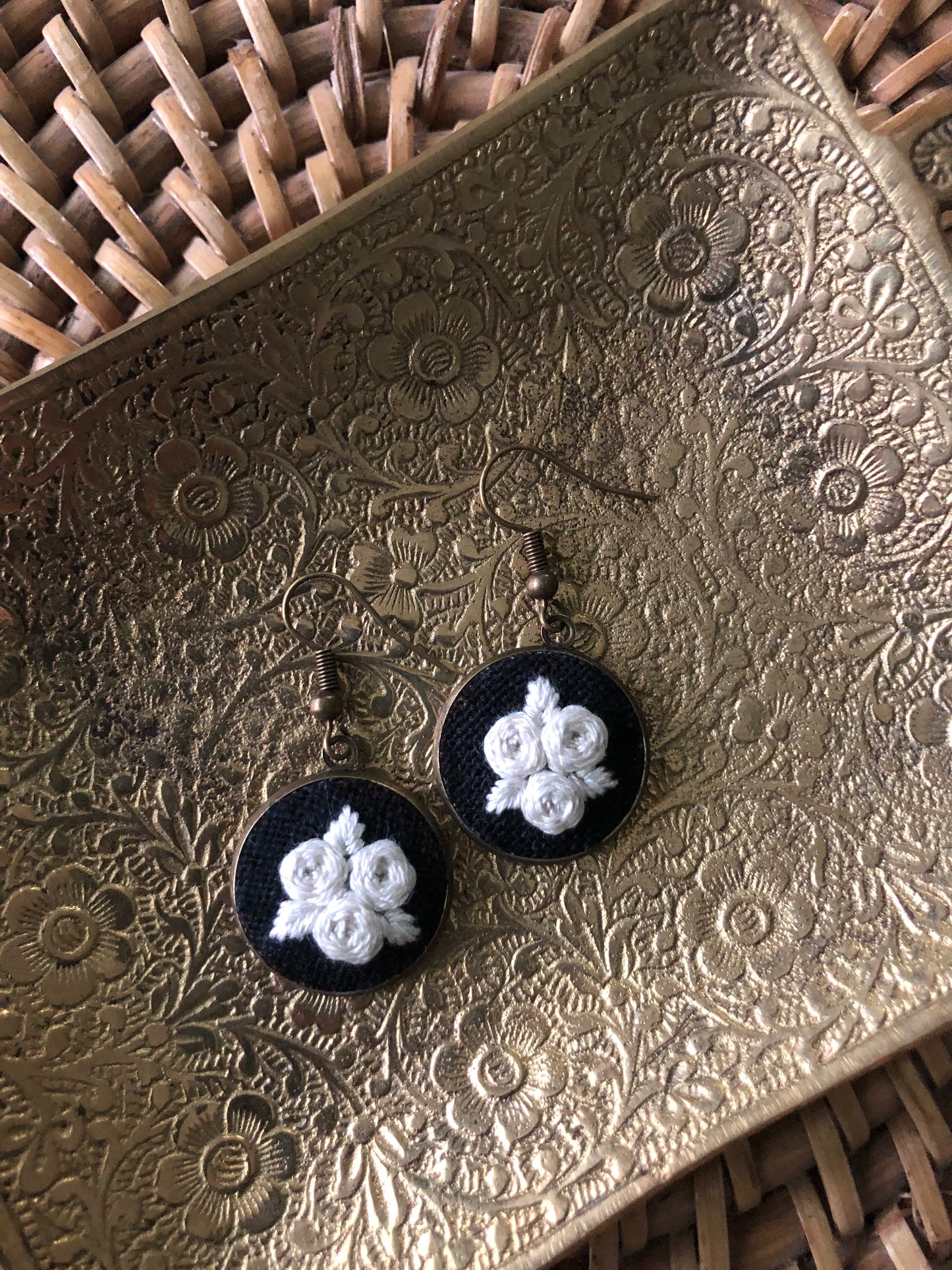 White Blooms at Night Earrings