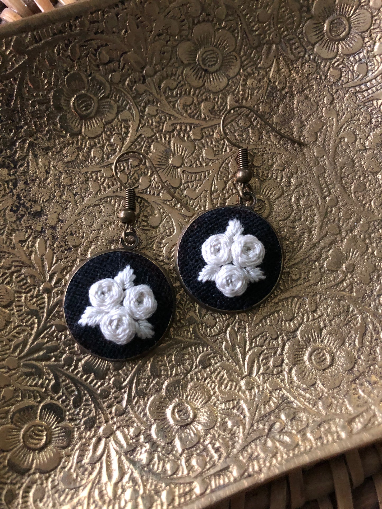 White Blooms at Night Earrings